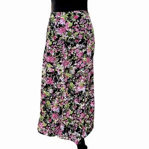 Cj Banks Black and Pink Floral Maxi Skirt